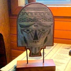 Aztec Mask Metal on Wood